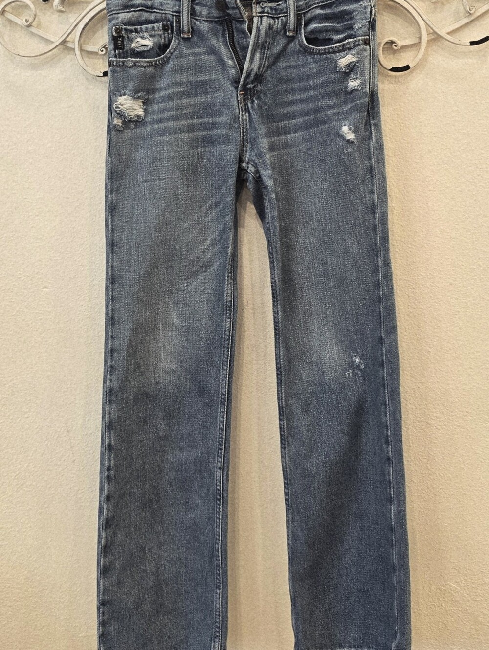 Abecrombie Kids Distressed Straight-Leg Jeans in Faded Blue